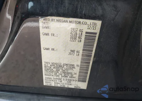 2016 Nissan Altima 2.5 Sl from USA, damaged, VIN 1N4AL3AP6GC139699